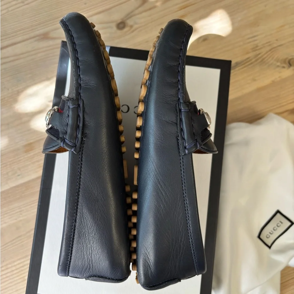 Gucci boy's Dark Blue Loafers with Red Accent